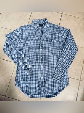 Polo by Ralph Lauren Performance Blue and White Gingham Button-Down Shirt